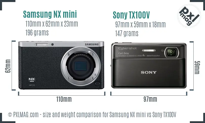 Samsung NX mini vs Sony TX100V size comparison