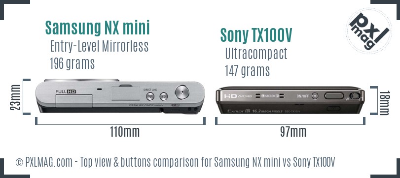 Samsung NX mini vs Sony TX100V top view buttons comparison
