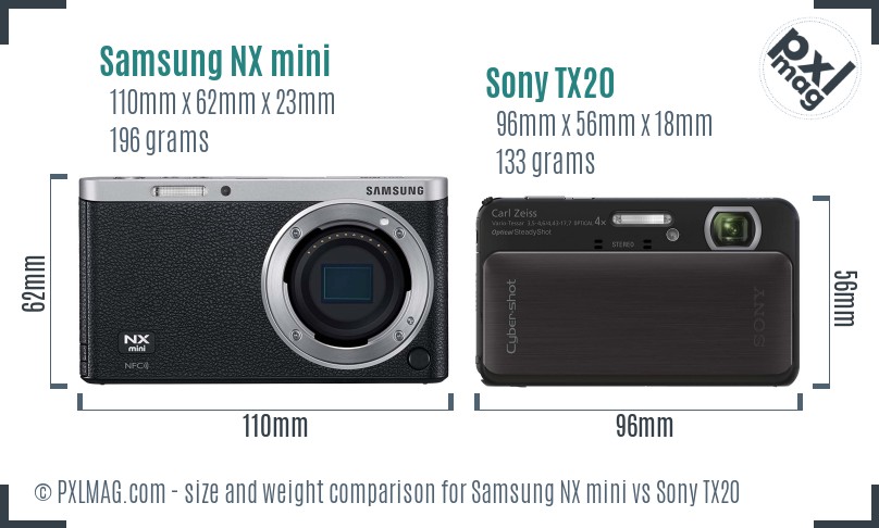 Samsung NX mini vs Sony TX20 size comparison