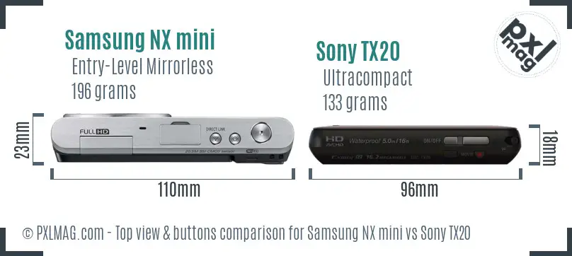 Samsung NX mini vs Sony TX20 top view buttons comparison