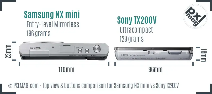 Samsung NX mini vs Sony TX200V top view buttons comparison