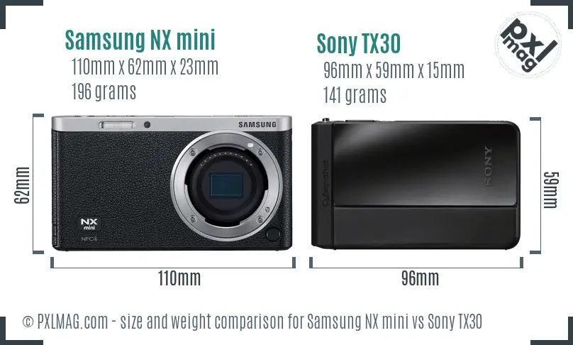 Samsung NX mini vs Sony TX30 size comparison