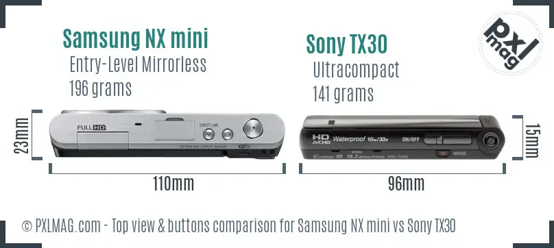 Samsung NX mini vs Sony TX30 top view buttons comparison
