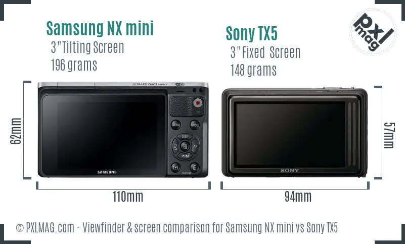 Samsung NX mini vs Sony TX5 Screen and Viewfinder comparison