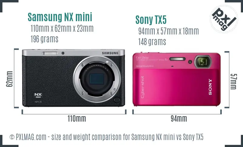 Samsung NX mini vs Sony TX5 size comparison