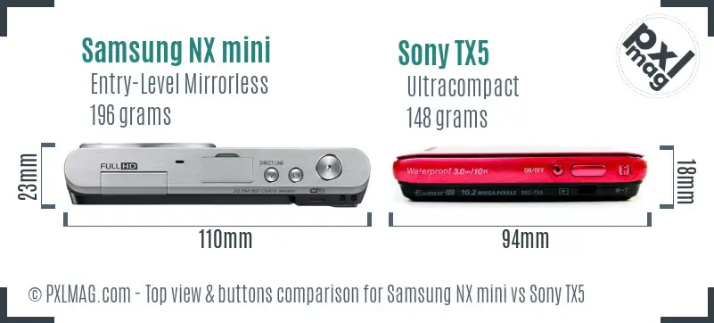Samsung NX mini vs Sony TX5 top view buttons comparison