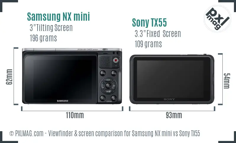 Samsung NX mini vs Sony TX55 Screen and Viewfinder comparison