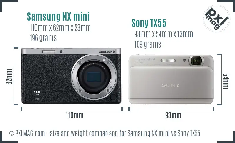 Samsung NX mini vs Sony TX55 size comparison