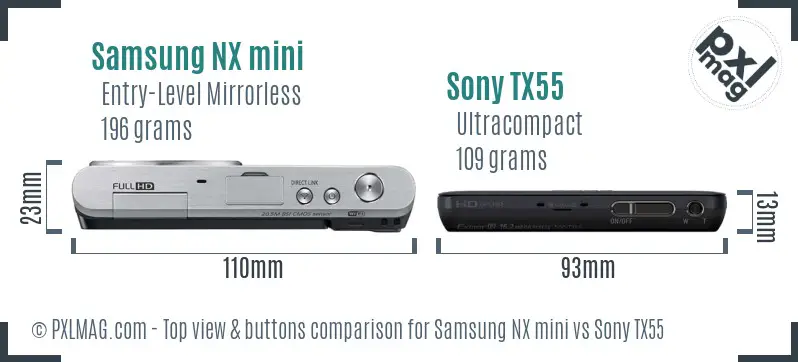 Samsung NX mini vs Sony TX55 top view buttons comparison