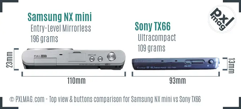 Samsung NX mini vs Sony TX66 top view buttons comparison