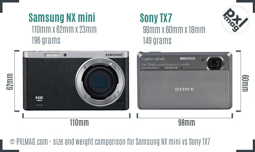 Samsung NX mini vs Sony TX7 size comparison