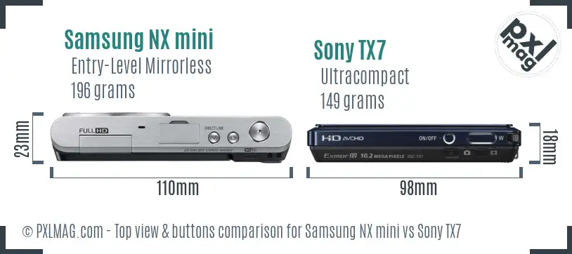 Samsung NX mini vs Sony TX7 top view buttons comparison