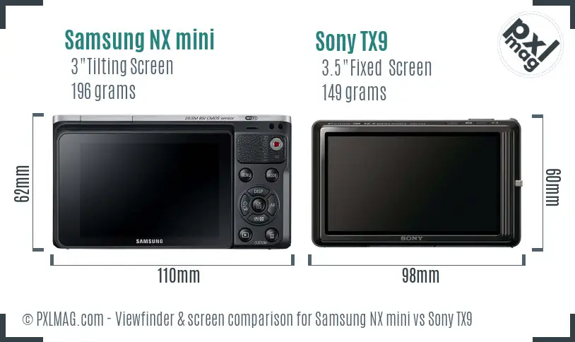 Samsung NX mini vs Sony TX9 Screen and Viewfinder comparison