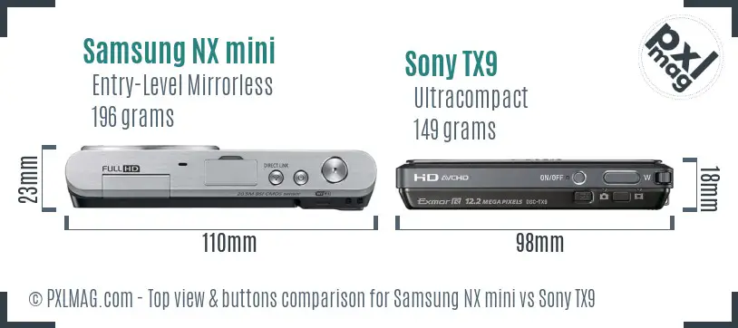 Samsung NX mini vs Sony TX9 top view buttons comparison
