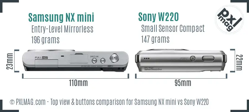 Samsung NX mini vs Sony W220 top view buttons comparison