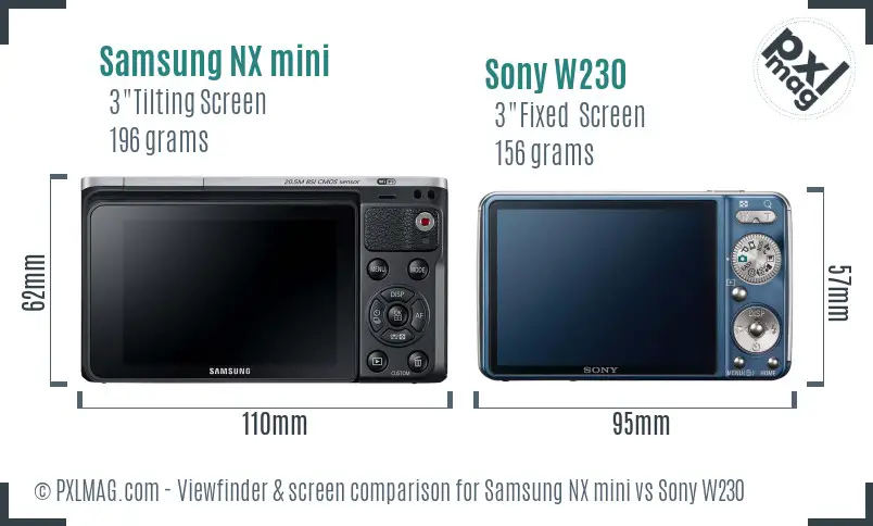 Samsung NX mini vs Sony W230 Screen and Viewfinder comparison