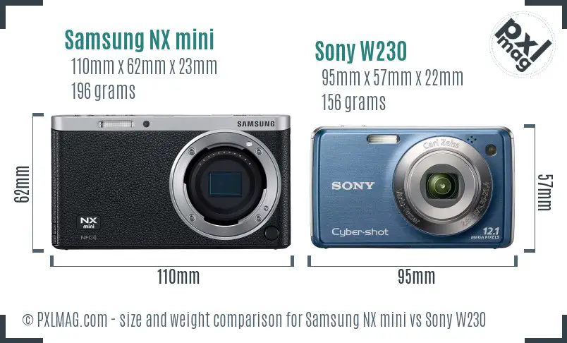 Samsung NX mini vs Sony W230 size comparison