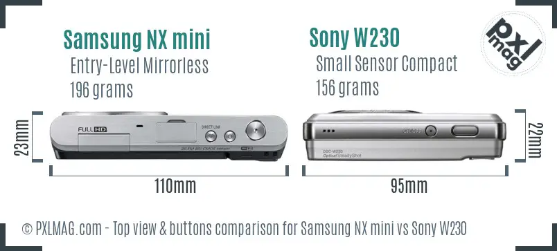 Samsung NX mini vs Sony W230 top view buttons comparison