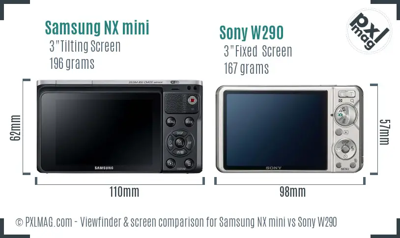 Samsung NX mini vs Sony W290 Screen and Viewfinder comparison