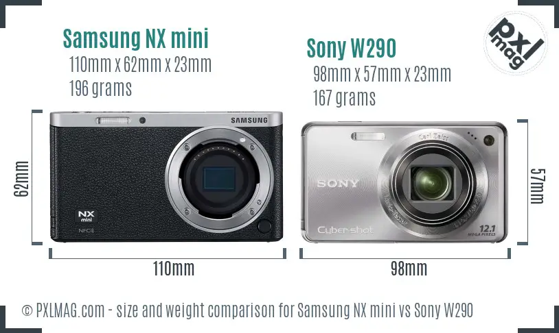 Samsung NX mini vs Sony W290 size comparison