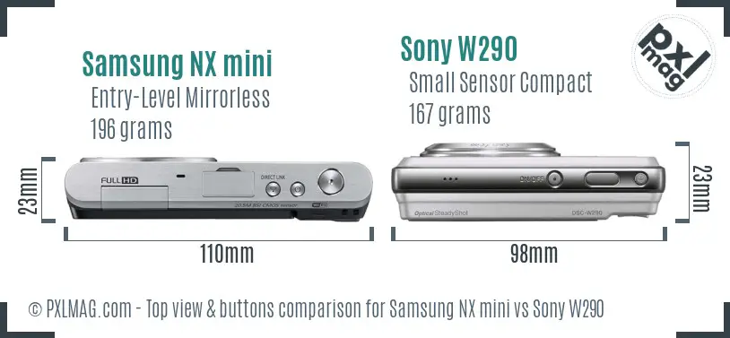 Samsung NX mini vs Sony W290 top view buttons comparison