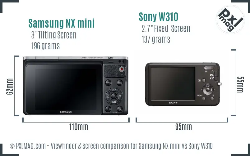 Samsung NX mini vs Sony W310 Screen and Viewfinder comparison