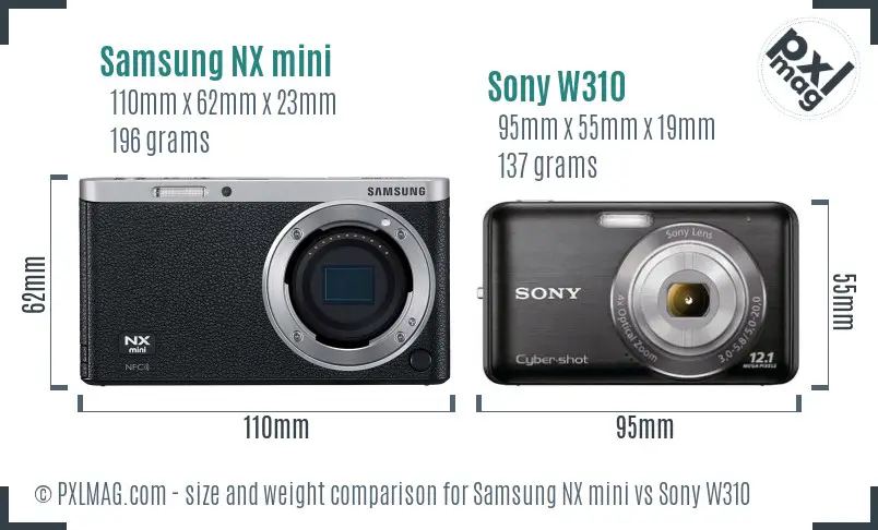 Samsung NX mini vs Sony W310 size comparison