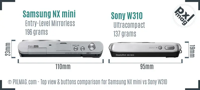 Samsung NX mini vs Sony W310 top view buttons comparison