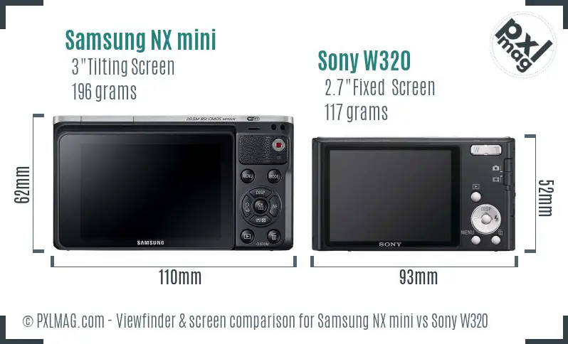Samsung NX mini vs Sony W320 Screen and Viewfinder comparison