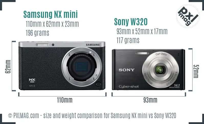 Samsung NX mini vs Sony W320 size comparison