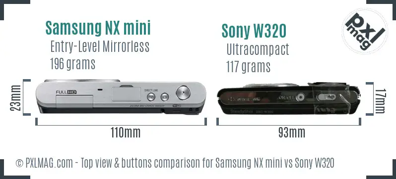 Samsung NX mini vs Sony W320 top view buttons comparison