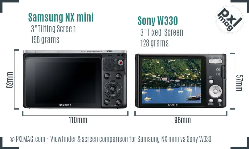 Samsung NX mini vs Sony W330 Screen and Viewfinder comparison