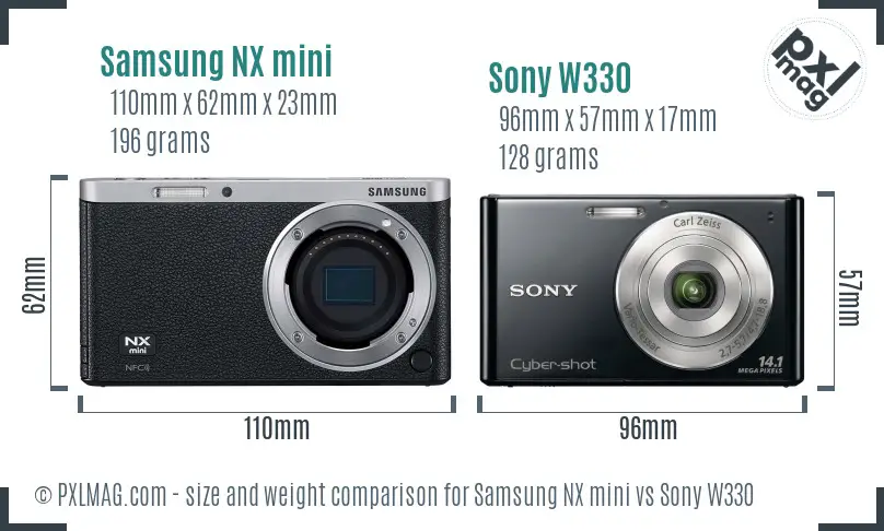 Samsung NX mini vs Sony W330 size comparison