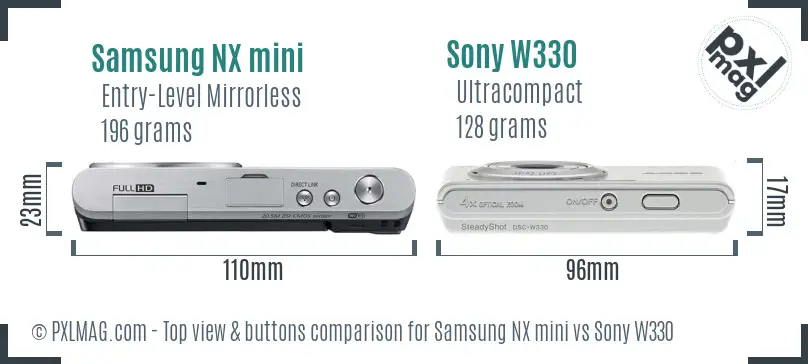 Samsung NX mini vs Sony W330 top view buttons comparison