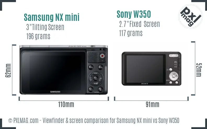 Samsung NX mini vs Sony W350 Screen and Viewfinder comparison