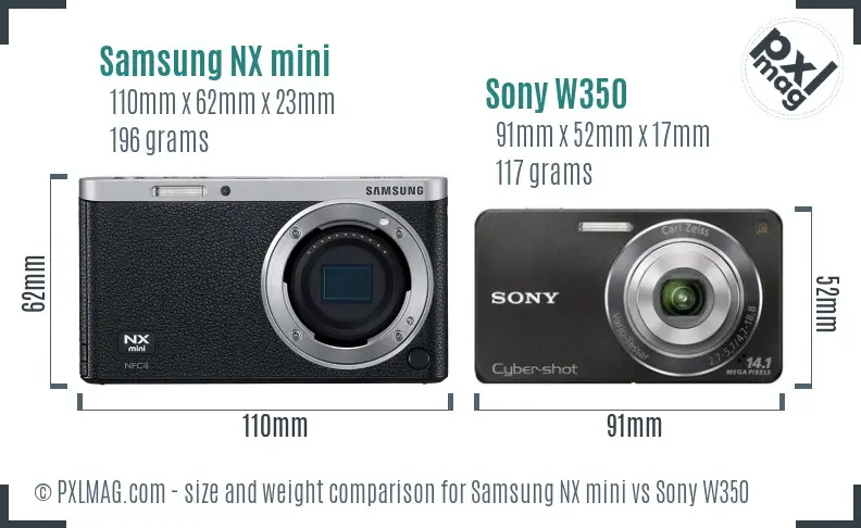 Samsung NX mini vs Sony W350 size comparison