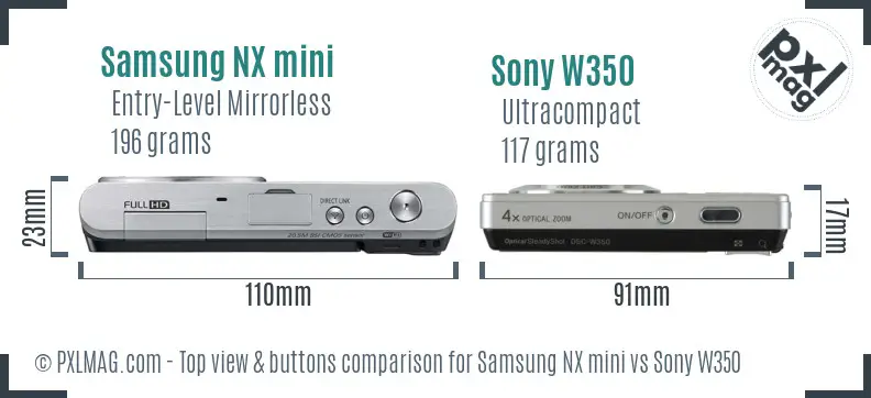 Samsung NX mini vs Sony W350 top view buttons comparison