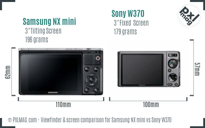 Samsung NX mini vs Sony W370 Screen and Viewfinder comparison