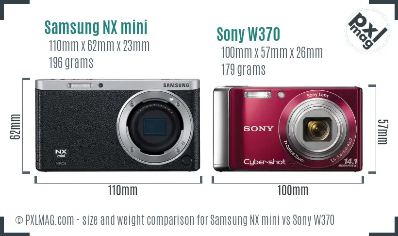 Samsung NX mini vs Sony W370 size comparison