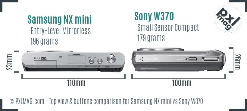 Samsung NX mini vs Sony W370 top view buttons comparison