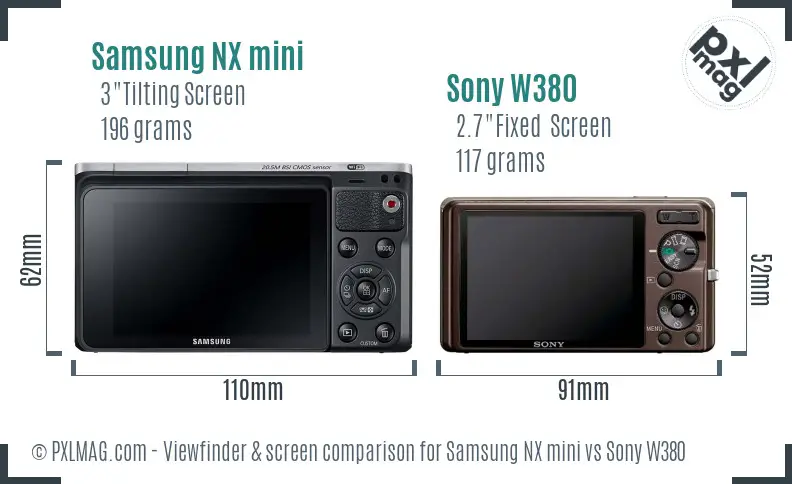 Samsung NX mini vs Sony W380 Screen and Viewfinder comparison