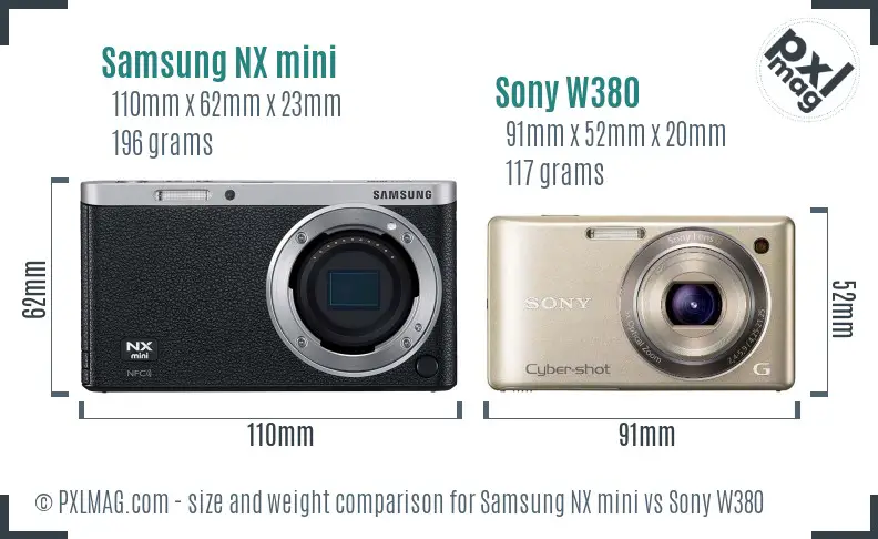 Samsung NX mini vs Sony W380 size comparison