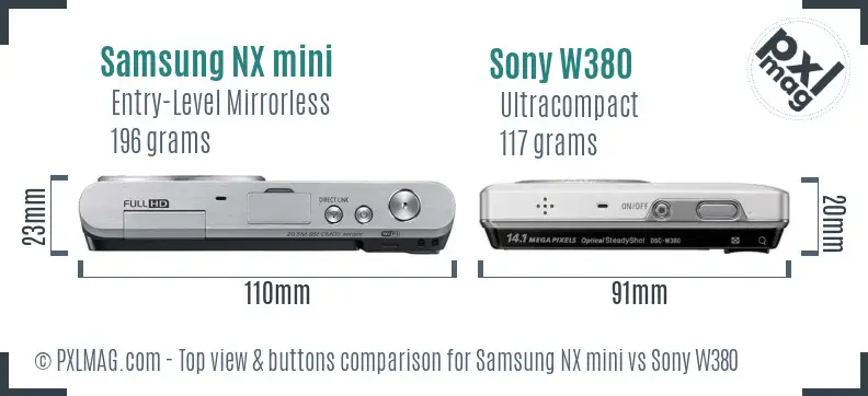 Samsung NX mini vs Sony W380 top view buttons comparison