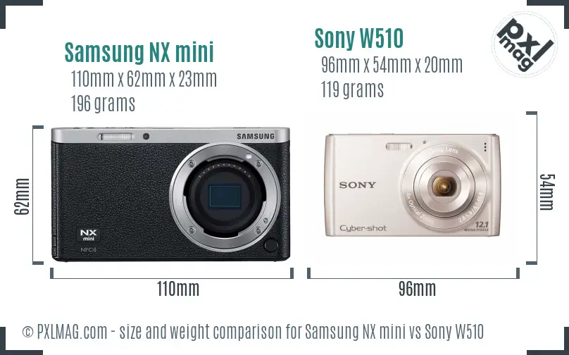 Samsung NX mini vs Sony W510 size comparison