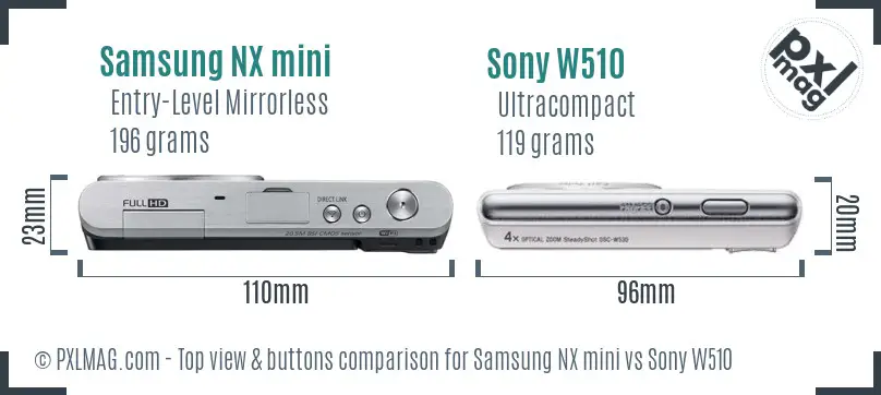 Samsung NX mini vs Sony W510 top view buttons comparison