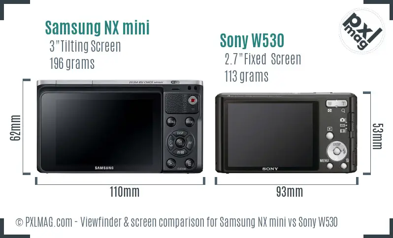 Samsung NX mini vs Sony W530 Screen and Viewfinder comparison