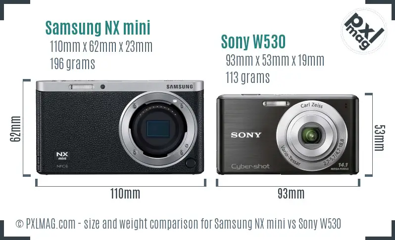 Samsung NX mini vs Sony W530 size comparison