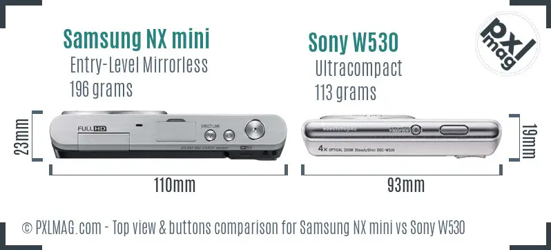Samsung NX mini vs Sony W530 top view buttons comparison