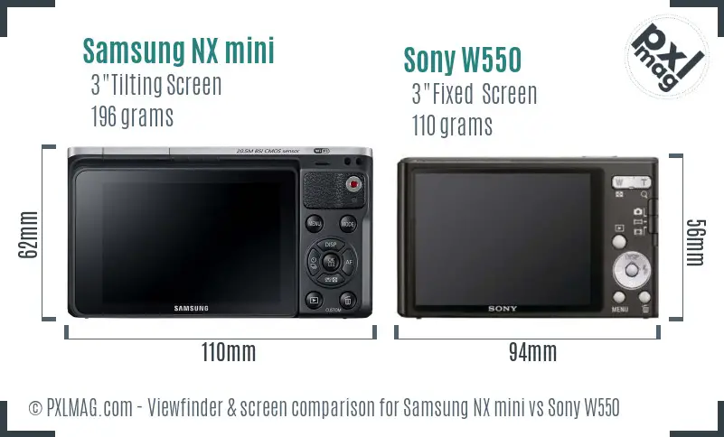 Samsung NX mini vs Sony W550 Screen and Viewfinder comparison