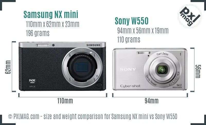 Samsung NX mini vs Sony W550 size comparison